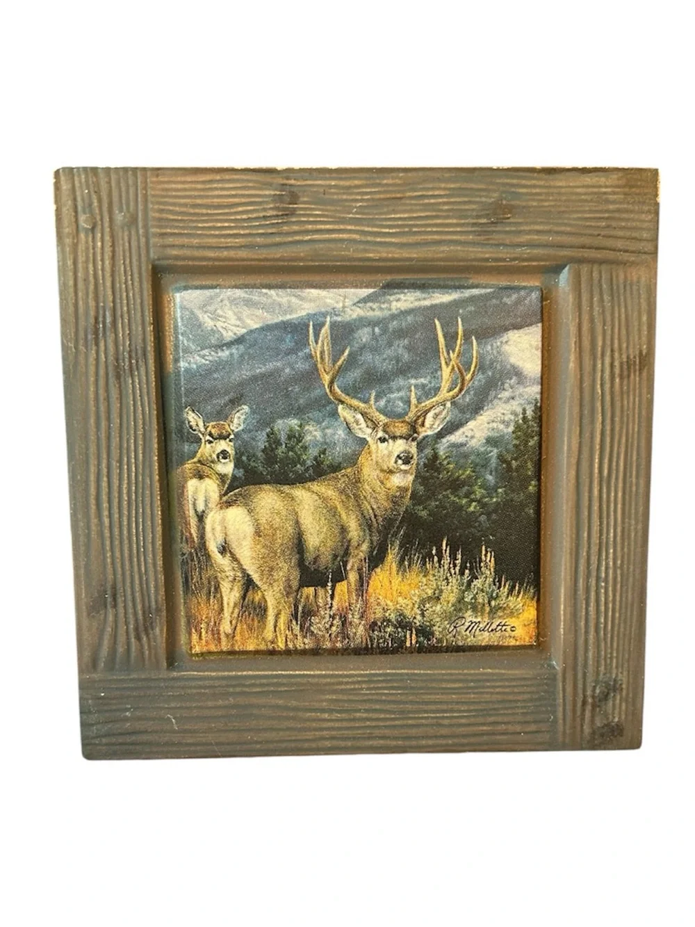 Set Of 4 Thirsty-Stone Ambiance Collection Framed Art Mule Deer